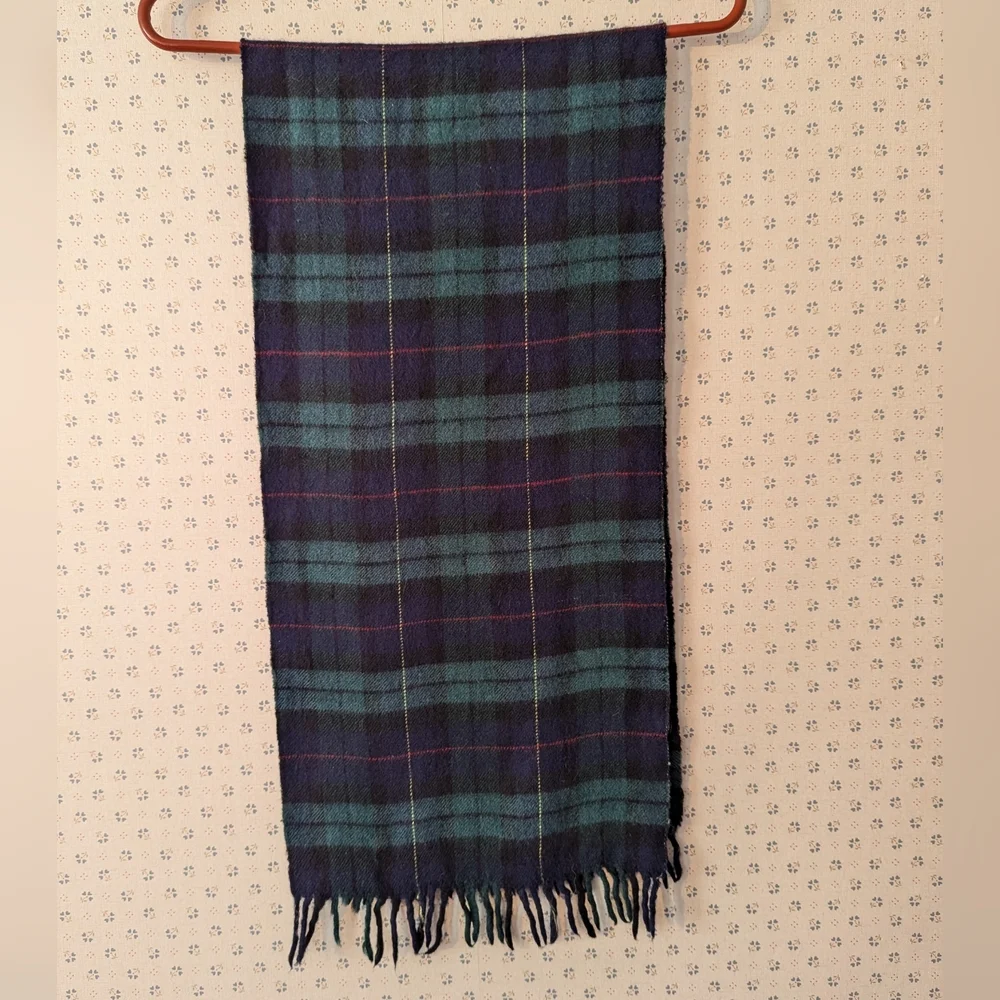 🖤 💙 Vintage Muffler Tartan Clan Scottish Plaid Wool Scarf Woolmark